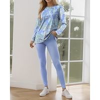 Women's T shirt Tee Pants Sets Paisley Blue Purple Print Long Sleeve Outdoor Casual Active Daily Round Neck Regular Fit Spring   Fall Lightinthebox - thumbnail
