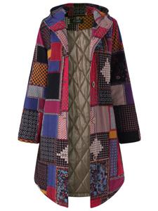 O-NEWE Geometric Printing Hooded Thick Coat