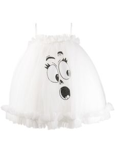 Moschino face motif puffy mini dress - White