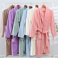 Women's Fleece Pajamas Robe Bathrobe Pure Color Plush Casual Comfort Home Daily Bed Coral Fleece Coral Velvet Warm Lapel Long Sleeve Pocket Fall Winter White Pink Lightinthebox - thumbnail