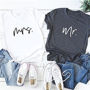 Couple Tshirt Letter 1pc Couple's Men's Women's T shirt Tee Crew Neck Valentine's Day Daily Short Sleeve Print Fashion Casual Lightinthebox