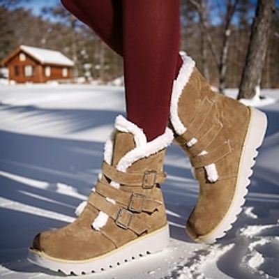 Women's Boots Snow Boots Combat Boots Plus Size Daily Fleece Lined Mid Calf Boots Chunky Heel Round Toe Fashion PU Loafer Solid Color Black Brown Beige Lightinthebox Women's Boots Snow Boots Combat Boots Plus Size Daily Fleece Lined Mid Calf Boots Chunky Heel Round Toe Fashion PU Loafer Solid Color Black Brown Beige Lightinthebox