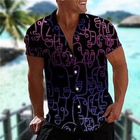 Men's Shirt Summer Hawaiian Shirt Abstract Graphic Prints Graffiti Turndown Black White 3D Print Casual Holiday Short Sleeve Button-Down Print Clothing Apparel Tropical Fashion Hawaiian Soft miniinthebox - thumbnail