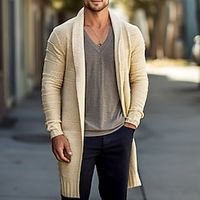 Men's Sweater Cardigan Sweater Ribbed Knit Tunic Knitted Plain Open Front Warm Ups Modern Contemporary Daily Wear Going out Clothing Apparel Winter Wine Red Black S M L Lightinthebox