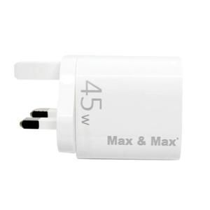 Max & Max GaN Dual Port Charger 45 Watts White | GaN Fast Charging, Dual Port PD+QC 3.0 Output, Fireproof Material, Smart Intelligent Chip