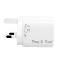 Max & Max GaN Dual Port Charger 45 Watts White | GaN Fast Charging, Dual Port PD+QC 3.0 Output, Fireproof Material, Smart Intelligent Chip - thumbnail