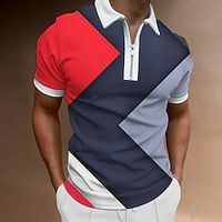 Men's Zip Polo Golf Shirt Sports  Outdoor Casual Quarter Zip Short Sleeve Fashion Streetwear Color Block Zipper Spring  Summer Dark Blue Zip Polo Lightinthebox - thumbnail