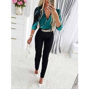 Women's Jumpsuit Patchwork Color Block V Neck Streetwear Daily Vacation Regular Fit Long Sleeve Green S M L Spring miniinthebox
