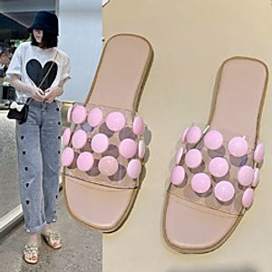 Women's Sandals Flat Heel Round Toe PU Buckle Check Solid Colored Almond Black Yellow Lightinthebox