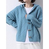 Women's Cardigan Sweater Jacket Hooded Cable Knit Acrylic Button Knitted Fall Winter Regular Outdoor Daily Going out Fashion Streetwear Casual Long Sleeve Solid Color Black Wine Blue One-Size Lightinthebox - thumbnail