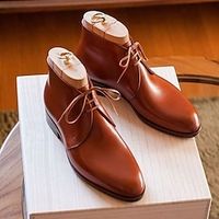 Men's Boots Formal Shoes Dress Shoes Walking British Daily PU Warm Slip Resistant Wear Resistance Booties  Ankle Boots Lace-up Blue Brown Fall Winter Lightinthebox - thumbnail