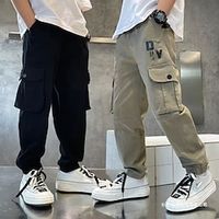 Kids Boys Pants Trousers Pocket Solid Color Letter Comfort Pants School Fashion Cool Black Khaki Mid Waist Lightinthebox - thumbnail
