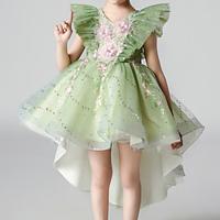 Kids Girls' Party Dress Floral Sequin Flower Sleeveless Wedding Special Occasion Sequins Ruched Mesh Adorable Sweet Cotton Polyester Asymmetrical Party Dress Summer Spring Fall 3-12 Years Green Lightinthebox - thumbnail