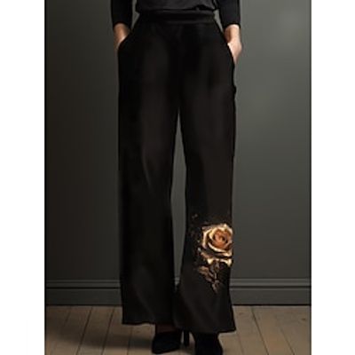 Women's Wide Leg Pants Trousers Full Length Pocket High Cut Micro-elastic High Waist Fashion Streetwear Valentine's Day Casual Black S M Spring  Summer Lightinthebox