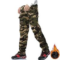 Men's Cargo Pants Fleece Pants Trousers Winter Pants Multi Pocket Straight Leg Solid Color Warm Full Length Daily Wear Army green camouflage Navy blue camouflage Lightinthebox - thumbnail