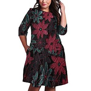 Women's Plus Size Dress A Line Dress Knee Length Dress 34 Length Sleeve Floral Graphic Mesh Print Casual Fall Red XL XXL 3XL 4XL 5XL Lightinthebox