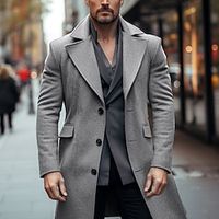 Men's Winter Coat Peacoat Long Trench Coat Outdoor Daily Wear Fall  Winter Polyester Thermal Warm Windproof Outerwear Clothing Apparel Fashion Streetwear Plain Lapel Single Breasted miniinthebox - thumbnail