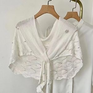 Sleeveless Ladies  Elegant Cotton Wedding Guest  Tea Party Shawl  Wrap  Shawls  Women's Wrap With Imitation Pearl Lightinthebox