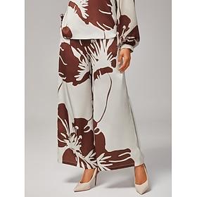 Women's Elastic Waist Wide - Leg Pants Abstract Floral Sati All - Season Trousers