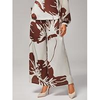Women's Elastic Waist Wide - Leg Pants Abstract Floral Sati All - Season Trousers