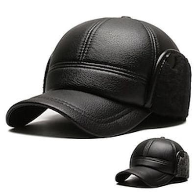 Men's Flat Cap Winter Hats Flat Top Hat Earmuffs Cap Black Gray PU Leather Thick Travel Ear Protection Outdoor Vacation Plain Windproof Warm Lightinthebox