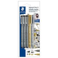 Staedtler Pigment Liner Pens - Set of 3 (1 Black / 1 Gold /1 Silver) - thumbnail