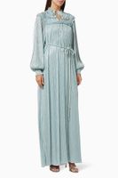 Metallic Frill Pleated Dress with Belt - thumbnail