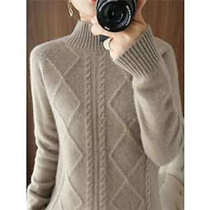 Women's Pullover Sweater Jumper Stand Collar Cable Knit Acrylic Oversized Fall Winter Regular Outdoor Daily Going out Stylish Casual Soft Long Sleeve Solid Color White Blue Camel One-Size Lightinthebox