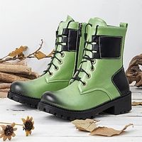 Women's Boots Combat Boots Plus Size Outdoor Daily Booties Ankle Boots Chunky Heel Round Toe Vintage Elegant Plush PU Lace-up Black Green Khaki miniinthebox - thumbnail