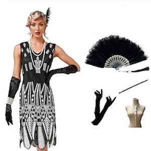 The Great Gatsby Vintage The Great Gatsby Party Costume JSK / Jumper Skirt Women's Sequins Costume Vintage Cosplay Halloween Party Evening Sleeveless Short Length Dress Halloween / Gloves / Necklace miniinthebox