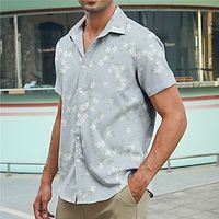 Men's Shirt Floral Graphic Prints Turndown Blue Gray Street Casual Short Sleeves Button-Down Print Clothing Apparel Linen Fashion Streetwear Designer Soft Lightinthebox - thumbnail