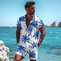 Palm Tree Men's Resort Hawaiian 3D Printed Shirt Outdoor Hawaiian Holiday Summer Turndown Short Sleeve Black Blue S M L Shirt Lightinthebox