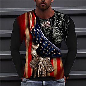 Men's Unisex Tee T shirt Shirt 3D Print Graphic Prints Flag Print Long Sleeve Daily Tops Casual Designer Big and Tall Red Lightinthebox