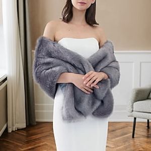Faux Fur Wraps Shawls Women's Wrap Pure Elegant Sleeveless Faux Fur Wedding Wraps With Pure Color For Event  Party Fall Lightinthebox