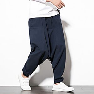 Men's Casual Loose Sports  Outdoor Daily Harem Pants Trousers Pants Solid Color Patchwork Wine Black Navy Blue miniinthebox