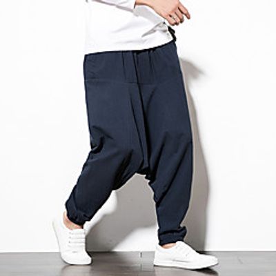 Men's Casual Loose Sports  Outdoor Daily Harem Pants Trousers Pants Solid Color Patchwork Wine Black Navy Blue miniinthebox