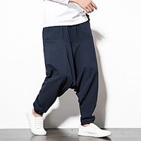 Men's Casual Loose Sports  Outdoor Daily Harem Pants Trousers Pants Solid Color Patchwork Wine Black Navy Blue miniinthebox - thumbnail
