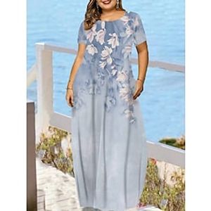 Women's Plus Size Casual Sweater Dress Graphic Floral Long Sweater Dress Maxi Sweater Dress Sleeveless Pocket Print Crew Neck Fashion Daily White Light Blue Summer Spring L XL XXL 3XL 4XL Lightinthebox