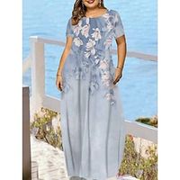 Women's Plus Size Casual Sweater Dress Graphic Floral Long Sweater Dress Maxi Sweater Dress Sleeveless Pocket Print Crew Neck Fashion Daily White Light Blue Summer Spring L XL XXL 3XL 4XL Lightinthebox - thumbnail