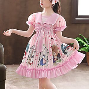 Kids Little Girls' Dress Animal Birthday Party Festival Bow Yellow Blushing Pink Knee-length Short Sleeve Princess Cute Dresses Children's Day Summer Regular Fit 4-13 Years Lightinthebox