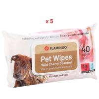 Flamingo Reini Universal Wild Cherry Cat & Dog Pet Wipes 40pcs Pack Of 5