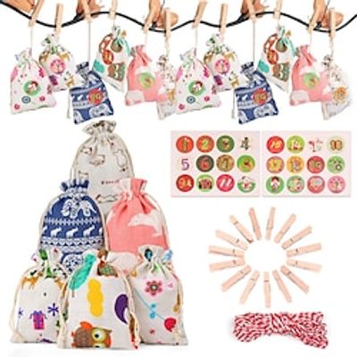 24pcs Christmas Treat Bags,Cartoon Print Candy Storage Bag Advent Calendar Gift Bags Drawstring Pouch Rope Clip Christmas Decor Lightinthebox 24pcs Christmas Treat Bags,Cartoon Print Candy Storage Bag Advent Calendar Gift Bags Drawstring Pouch Rope Clip Christmas Decor Lightinthebox