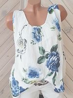 Round Neck Floral Print Sleeveless T-shirt - thumbnail