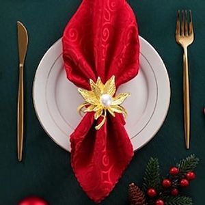 10pc Christmas Kitchen Deco Napkin Ring Pearl maple leaf alloy napkin buckle high-end hotel table decoration napkin ring table Lightinthebox