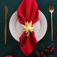 10pc Christmas Kitchen Deco Napkin Ring Pearl maple leaf alloy napkin buckle high-end hotel table decoration napkin ring table Lightinthebox - thumbnail