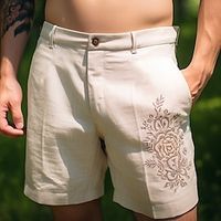 Men's Shorts Linen Shorts Summer Shorts Button Pocket Embroidery Comfort Breathable Outdoor Daily Going out Linen Cotton Blend Fashion Casual White miniinthebox