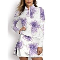 Women's Polo Shirt Golf Shirt Breathable Quick Dry Moisture Wicking Long Sleeve Golf Apparel Golf Clothes Regular Fit Zipper Stand Collar Floral Spring Autumn Tennis Golf Pickleball miniinthebox - thumbnail