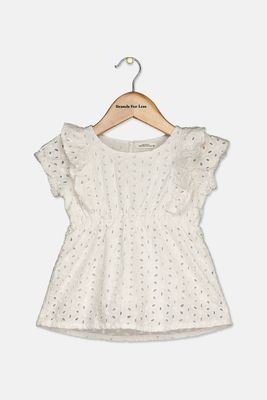 Toddler Girls Eyelet Top  White