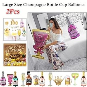 2pcs/set Big Helium Balloons Creative Large Size Champagne Bottle Cup Foil Balloons Wine Glass Design Balloon For Wedding Birthday Party Decorations miniinthebox