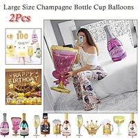 2pcs/set Big Helium Balloons Creative Large Size Champagne Bottle Cup Foil Balloons Wine Glass Design Balloon For Wedding Birthday Party Decorations miniinthebox - thumbnail